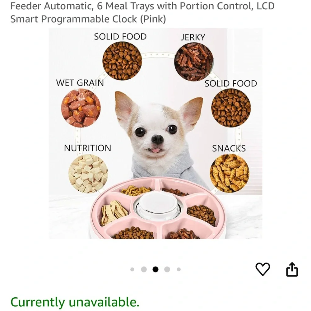 Automatic Pet Feeder 6 Meal Trays, LCD Timer, Music & Voice Prompt (Pink)
